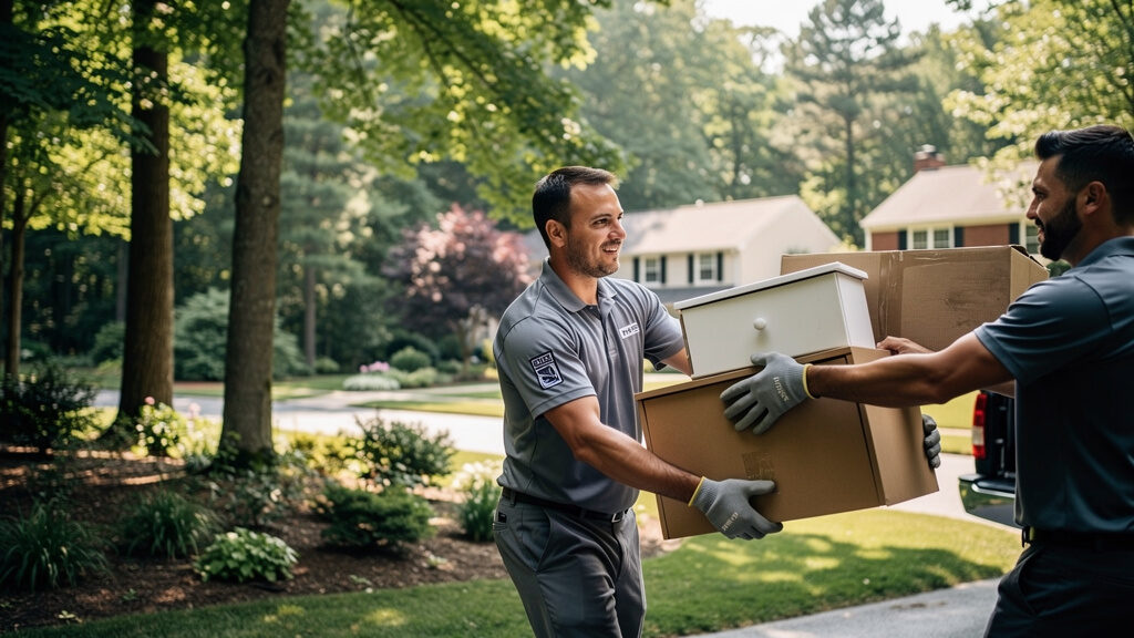 Junk removal team hauling items from a Cabin John home