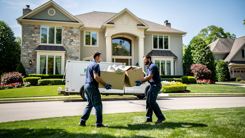 Junk removal crew clearing yard waste in Chevy Chase