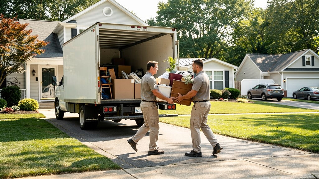 Appliance removal crew working at a Gaithersburg home
