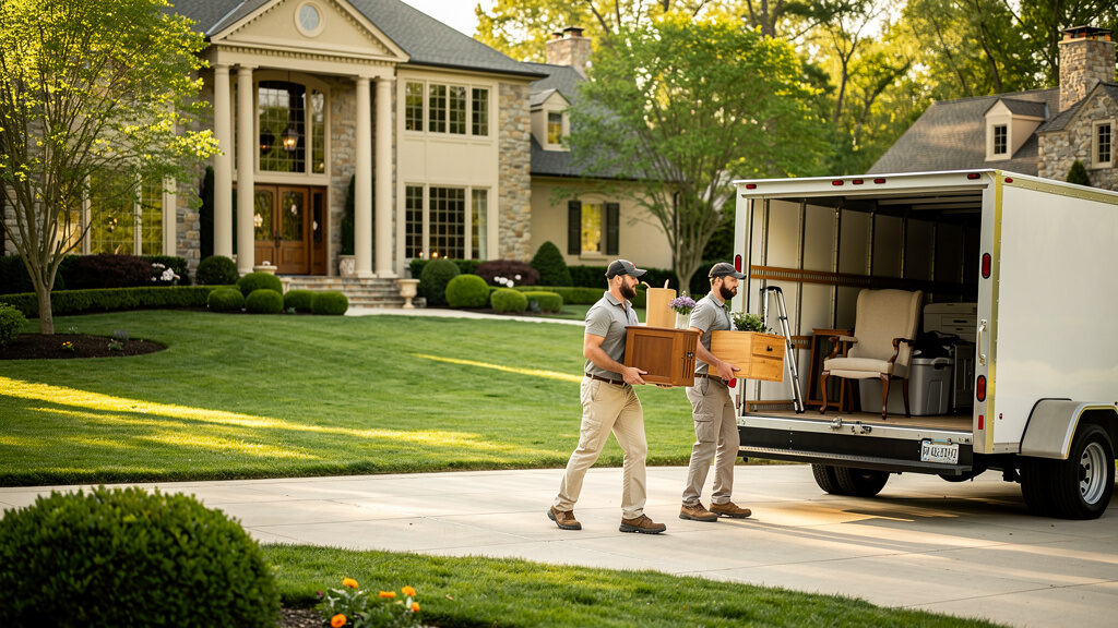 Junk removal truck parked at a Great Falls property