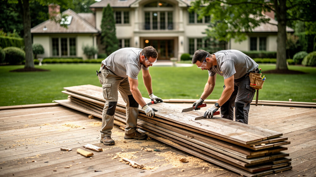 Junk Gorillas team removing an old deck at a McLean home