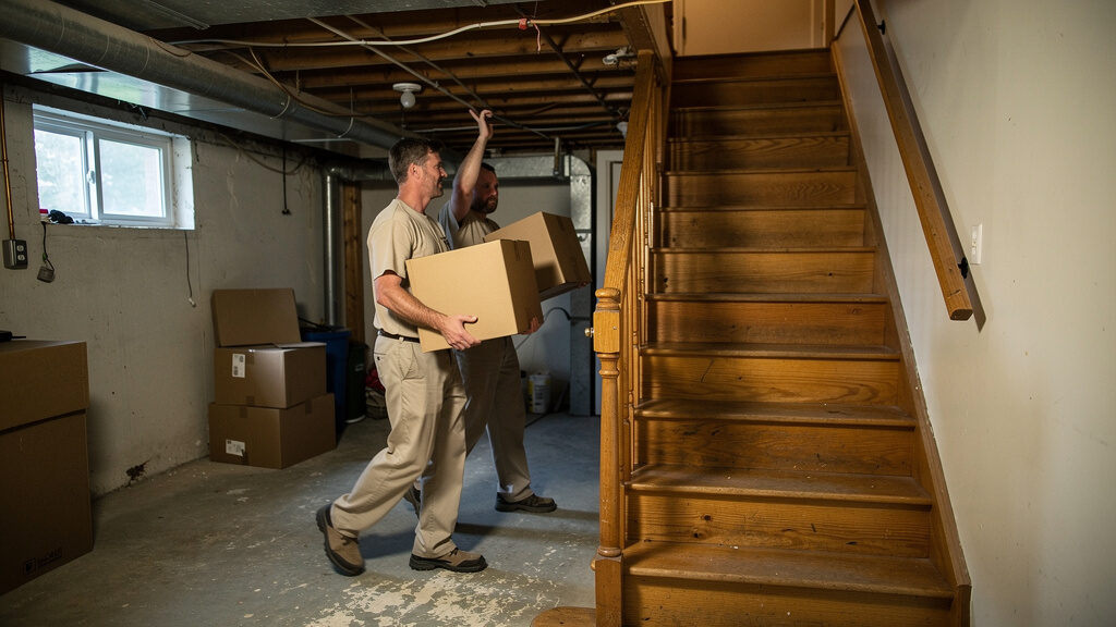 Junk Gorillas crew performing a basement cleanout in Takoma Park