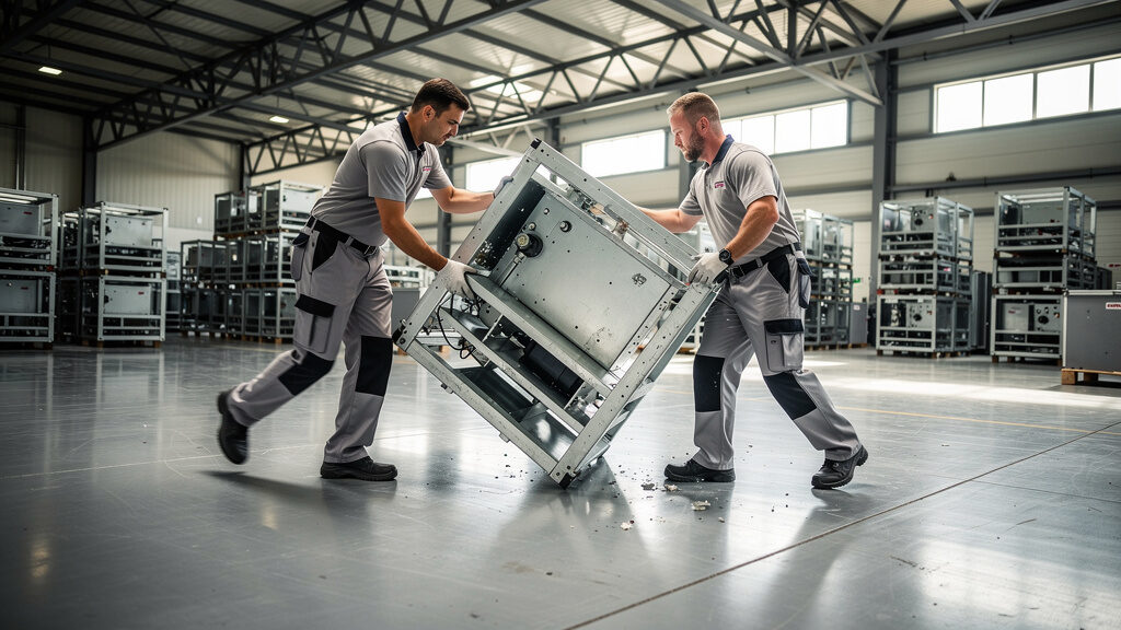 Commercial junk removal crew loading items into truck