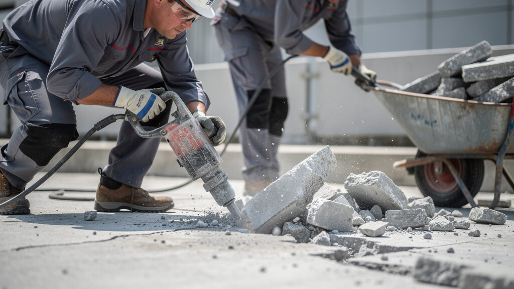 Concrete demolition in progress in Potomac