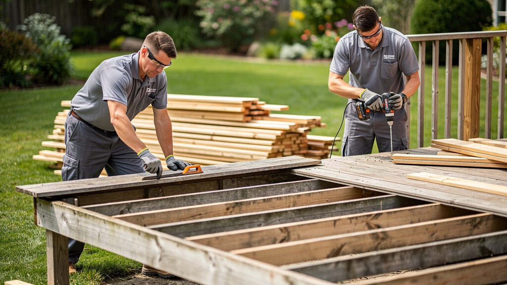 Professional deck removal in progress