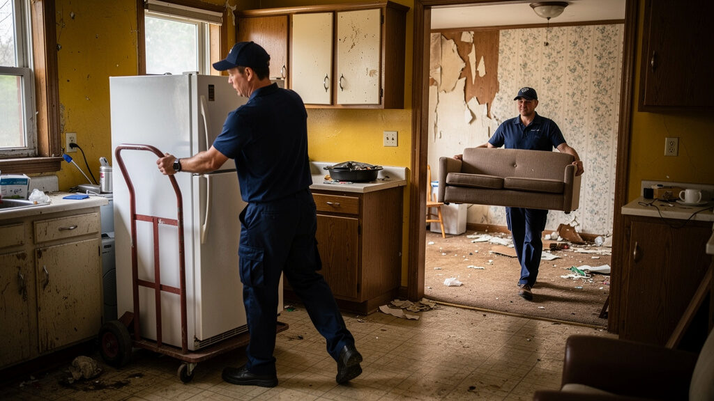 Foreclosure property cleanout in progress showing complete clearance