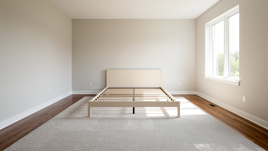 Empty bedroom after mattress removal