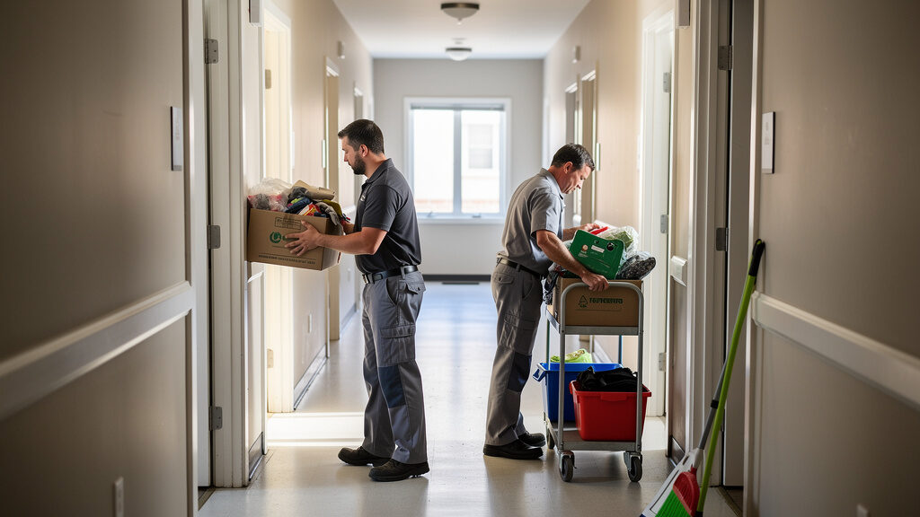 Property manager coordinating cleanout services